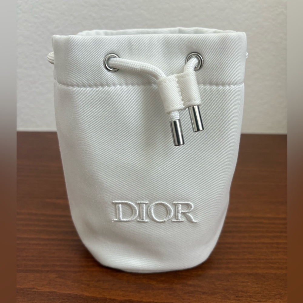 NEW - White Dior “CD” Embroidered Drawstring Pouch